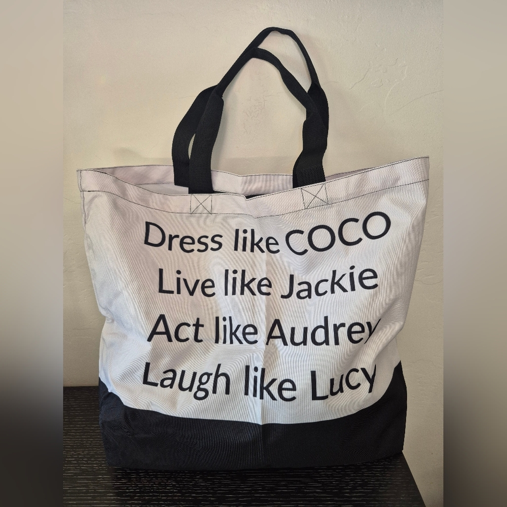 Brand New Stylish Black and White canvas Tote Bag NEW 20 X 16